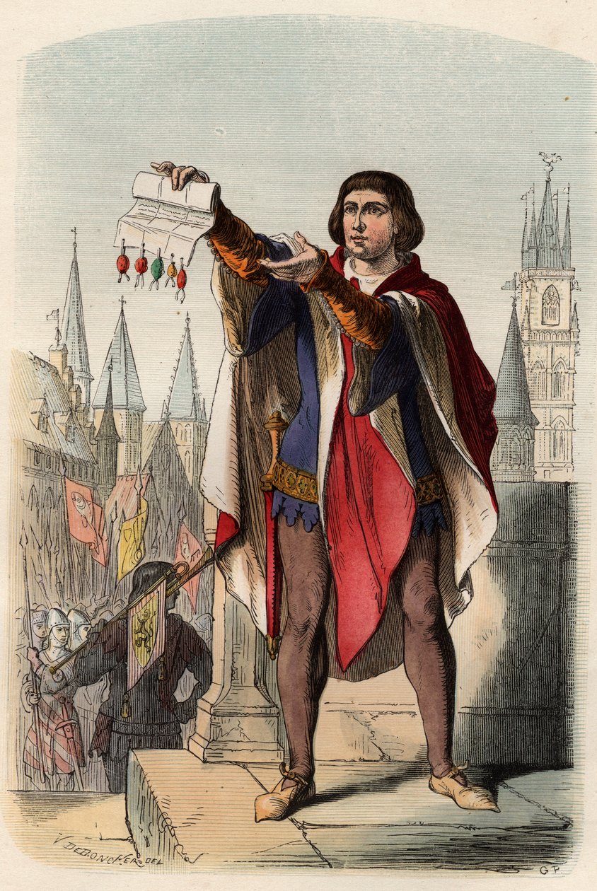 Portrett av Jacques eller Jacob van Artevelde (1287-1345) flamsk politiker. Gravering fra 1868 i «Histoire de Belgique fra primitiv tid til slutten av regne av Leopold I»» av Theodore Juste (1818-1888). Privat samling. av Unknown artist