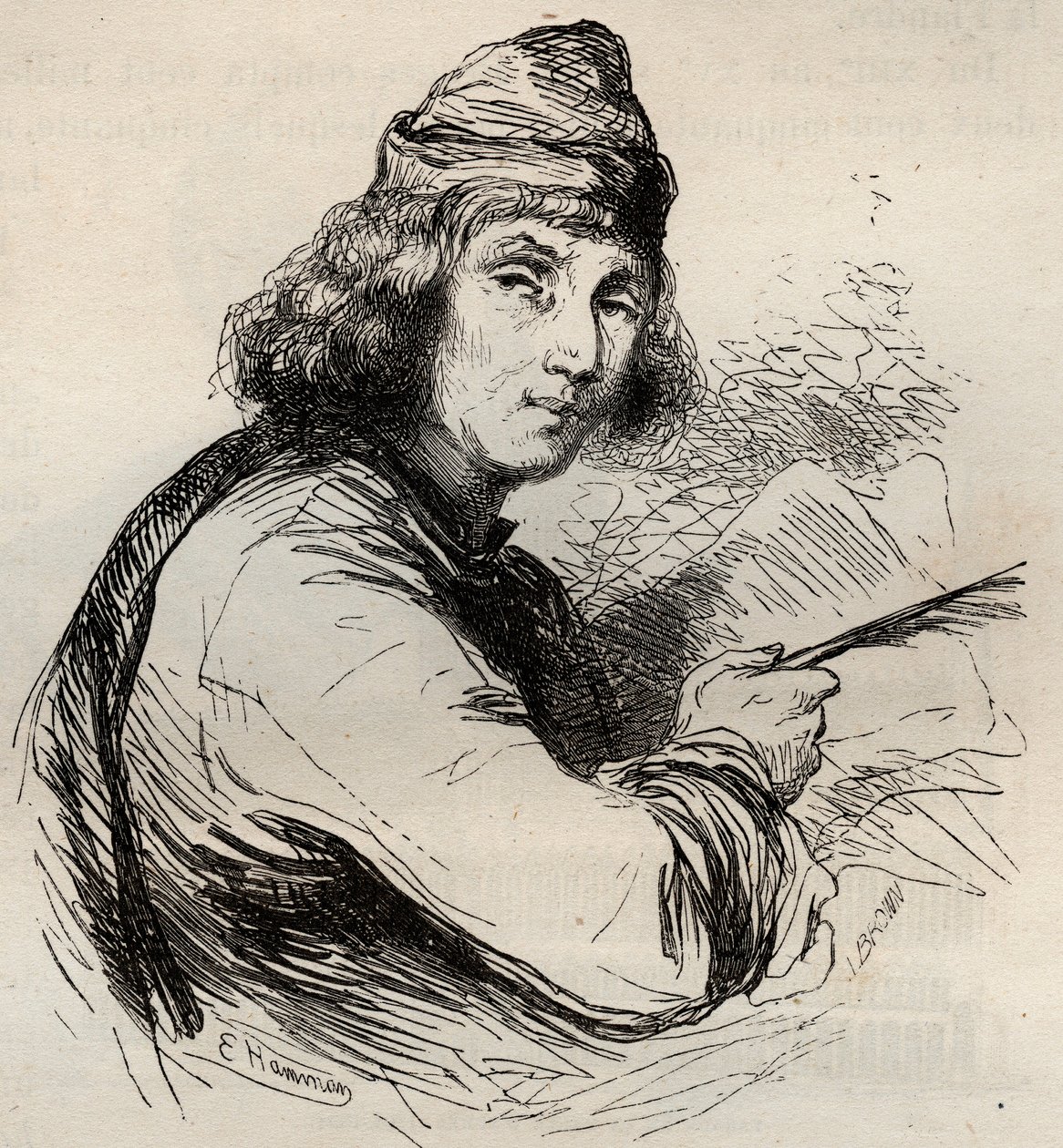 Portrett av Jacques van Maerlant (Jacob van Maerlant) (1240-1300) flamsk forfatter. Gravering fra 1868 i «Histoire de Belgique fra primitiv tid til slutten av regne av Leopold I»» av Theodore Juste (1818-1888). Privat samling. av Unknown artist