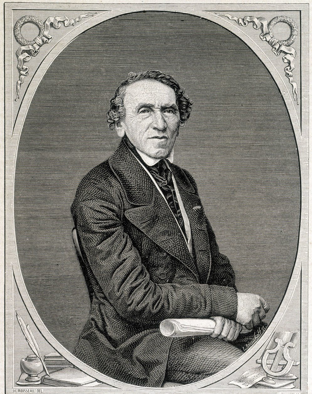 Portrett av Jakob Liebmann Beer, kjent som Giacomo Meyerbeer (1791 - 1864), tysk komponist. Gravering 1800-tallet. av Unknown artist