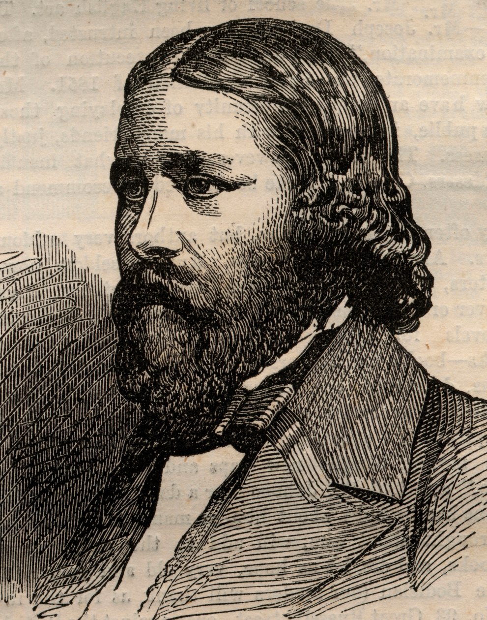 Portrett av James Russell Lowell (1819-1891), amerikansk poet. Gravering i "" The illustrated London News "" av 20. mars 1858. av Unknown artist