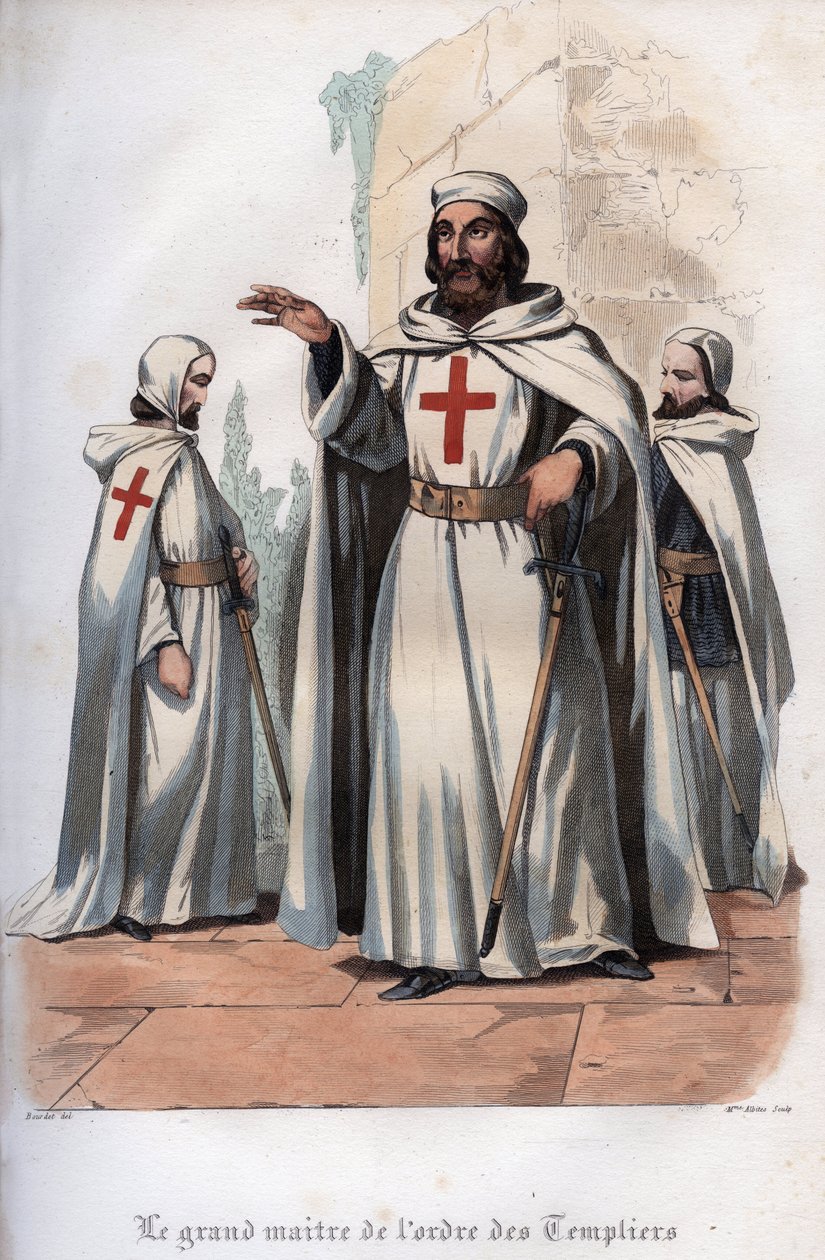 Portrett av James av Molay (Jacques de Molay) (Molai) (1243-1314), stormester for tempelridderne. Gravering fra 1842 i «Histoire des popes»» av Maurice Lachatre. Privat samling. av Unknown artist