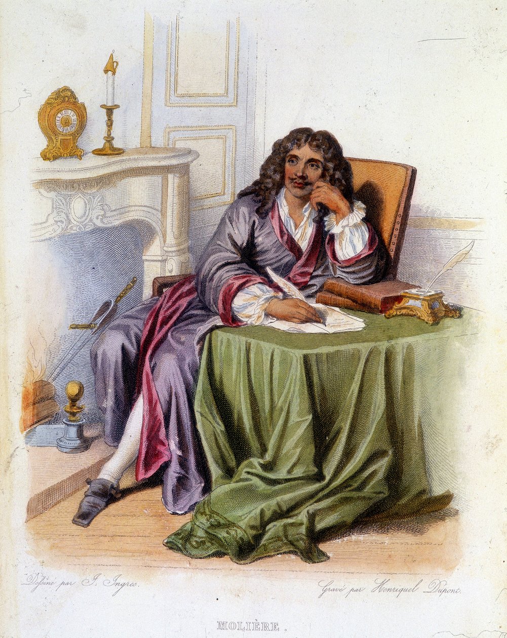 Portrett av Jean-Baptiste Poquelin dit Molière, fransk dramatiker og skuespiller (1622-1673) - i "" Le Plutarque francais", red. Mennechet av Unknown artist