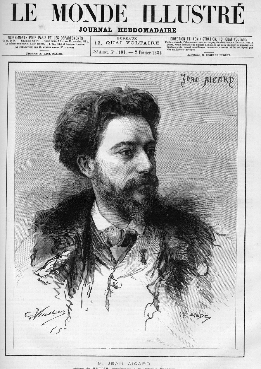 Portrett av Jean Aicard (1848-1921) fransk forfatter. Gravering i ""The Illustrated World"" av Unknown artist
