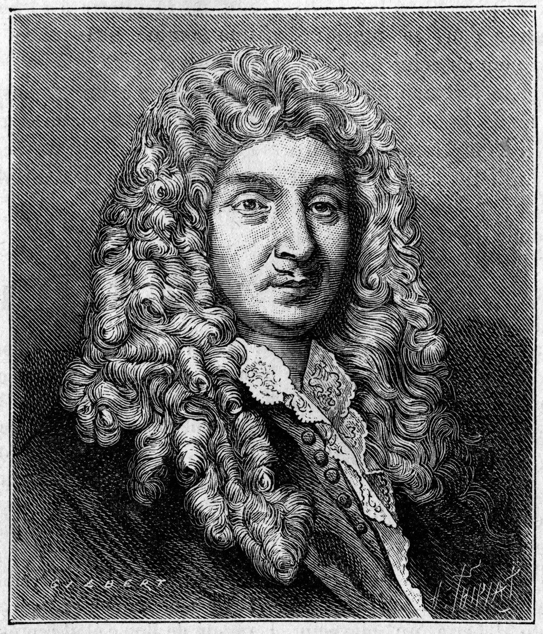Portrait of Jean Baptiste Lully (Giovanni Battista Lulli) (1632-1687), French composer of Italian origin. From a period engraving. Engraving in “” La Nature: revue des sciences et de leurs applications aux arts et a l
