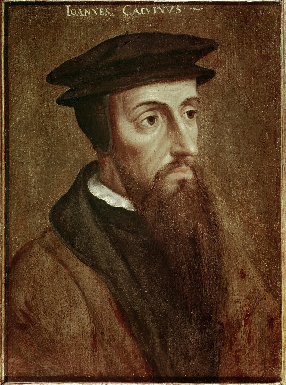 Portrett av Jean Calvin (Jean Cauvin) fransk reformator og forfatter (1509-1564) Anonymt maleri. 1550. Rotterdam. Musee Boymans Van Beuningen - Portrett av John Calvin (Jean Cauvin), fransk forfatter, teolog og pastor under den protestantiske reformasjonen av Unknown artist