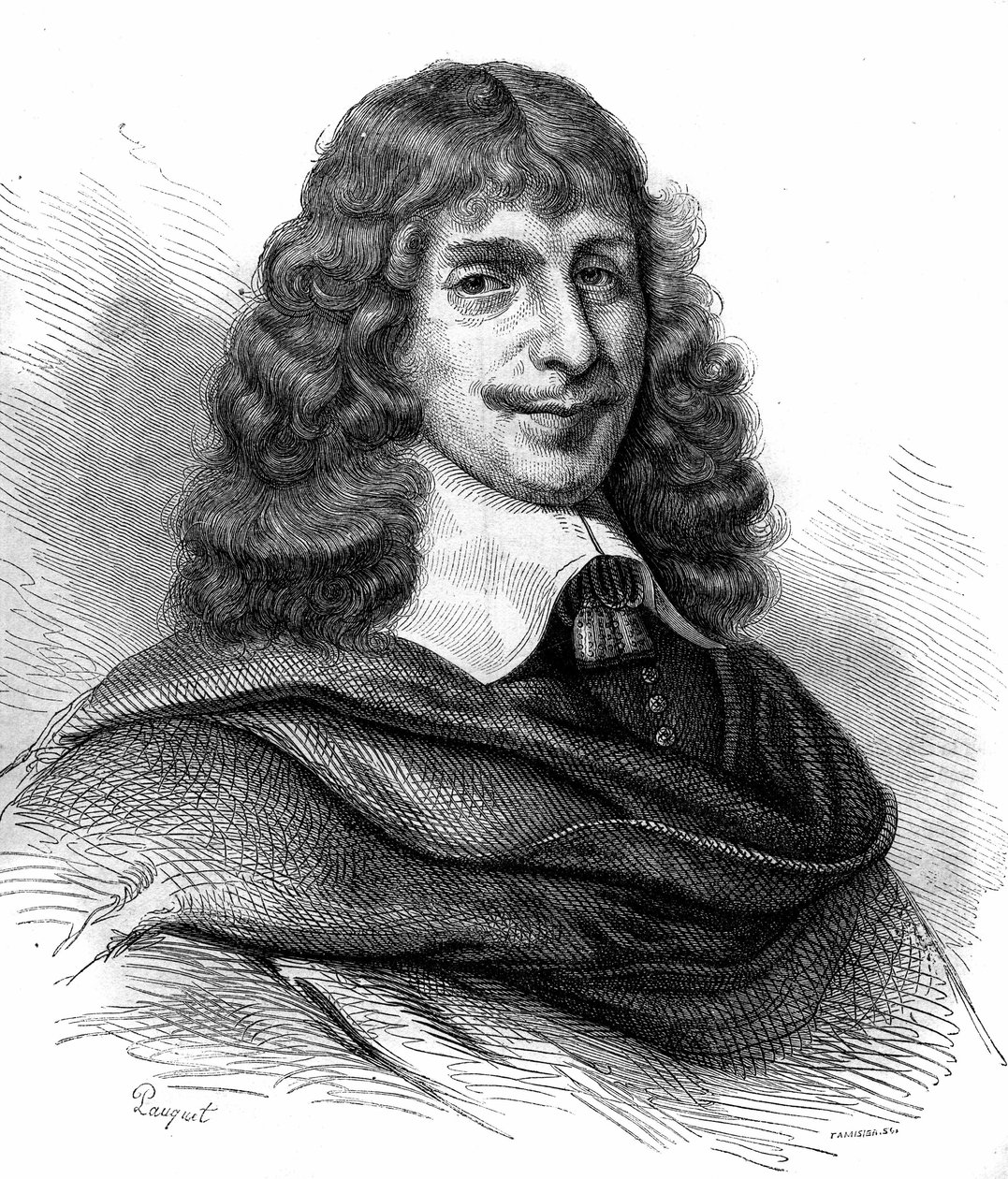 Portrait of Jean Francois Sarasin (Sarrazin, Sarazin) (1614 -1654), French writer. Engraving from 1870. av Unknown artist