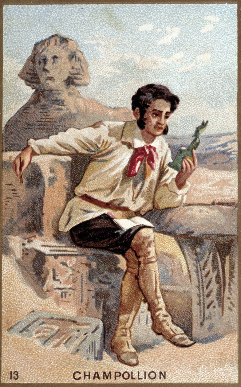 Portrett av Jean François (Jean-Francois) Champollion, dit le Jeune (1790 - 1832) fransk egyptolog. Kromolitografi fra 1800-tallet. av Unknown artist