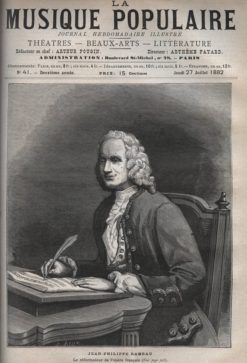 Portrait of Jean Philippe Rameau (1683-1764) - Portrait of Jean-Philippe (Jean Philippe) Rameau (1683-1764), French composer - engraving in “La musique populaire””” illustrious weekly newspaper - 1882 av Unknown artist