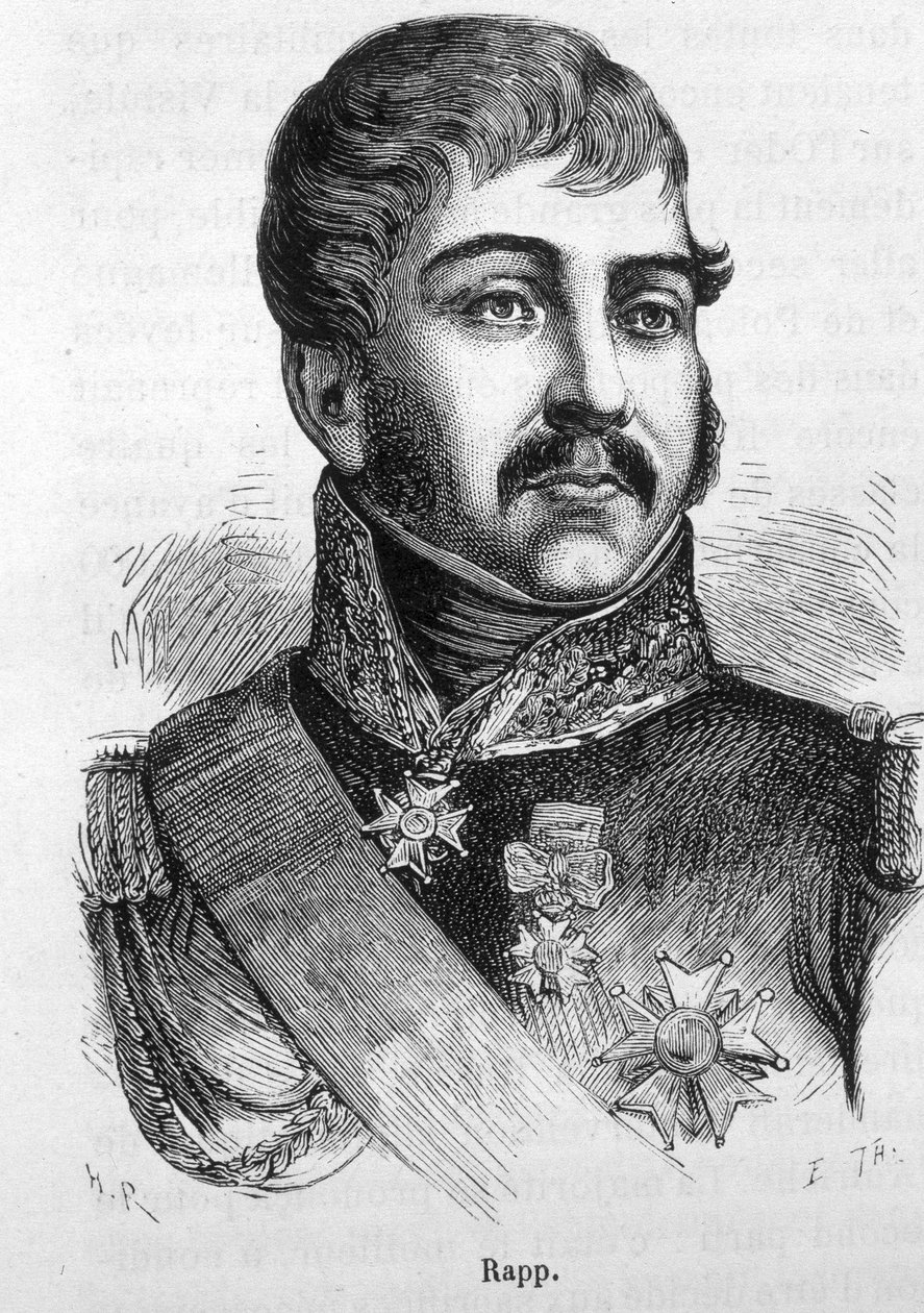 Portrett av Jean Rapp (1772 - 1821). Gravering av slutten av 1800-tallet i "Histoire de France"" av H. Martin. av Unknown artist