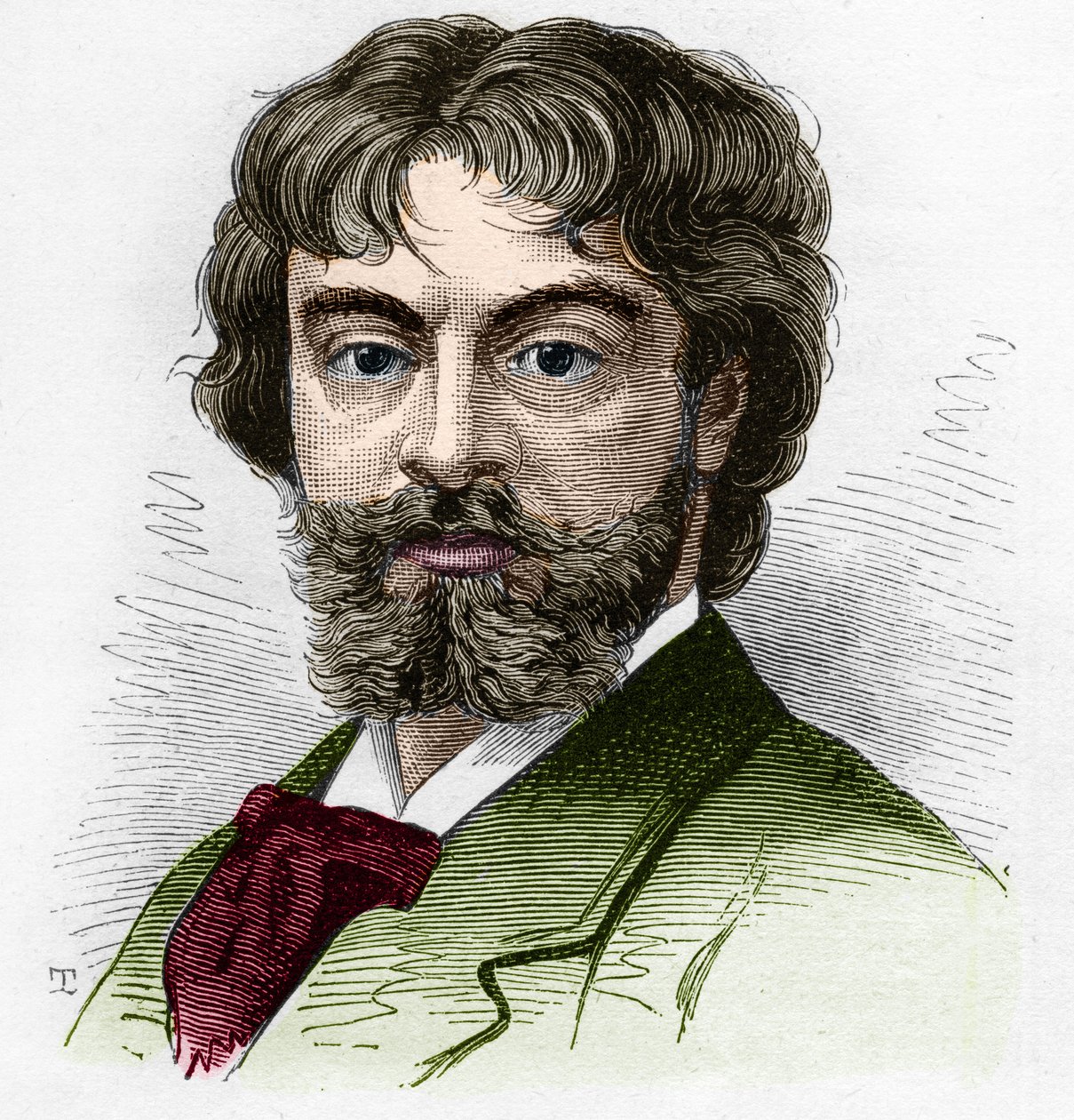 Portrett av Jean Sully Mounet dit Mounet-Sully (Mounet Sully) (1841-1916), fransk komiker, medlem av Comedie Francaise. Gravering i "" Le Monde Illustré"" n¡1168 av 16. august 1879. av Unknown artist