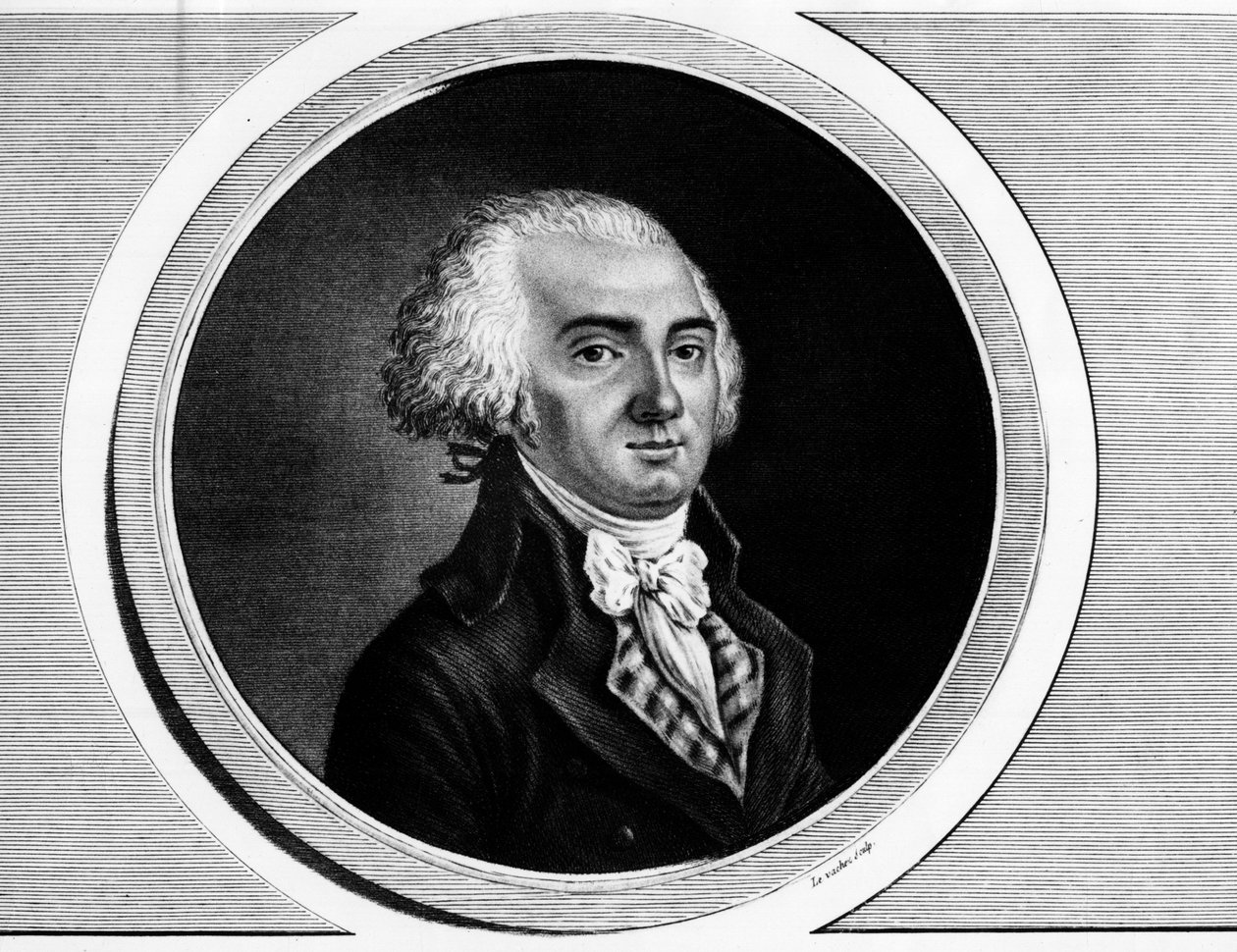 Portrett av Jerome Petion de Villeneuve (1759-1793) president for konvensjonen og medlem av generalstatene. Gravering i "" Komplett samling av historiske malerier fra den franske revolusjonen, i tre bind.""" 1804. av Unknown artist