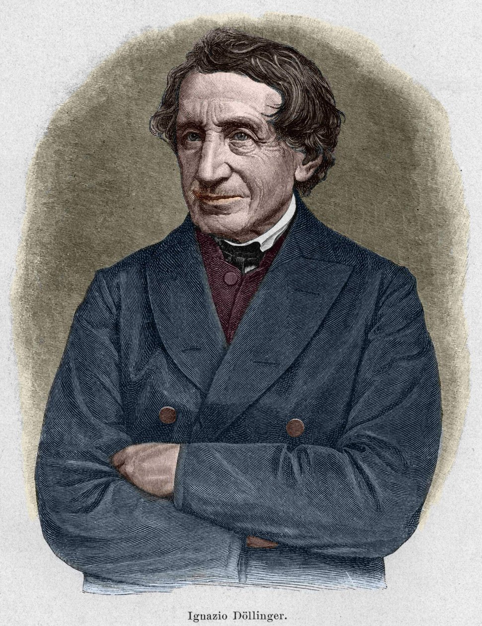 Portrait of Johann Joseph Ignaz von Dollinger (1799 - 1890), Alllemand priest and professor of ecclesiastic history. Engraving of the 19th century. av Unknown artist