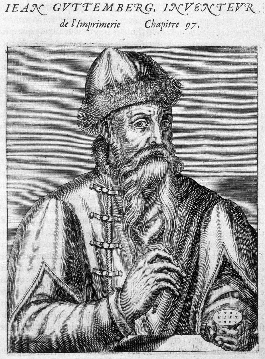 Portrett av Johannes Gutenberg (1400-1468). av Unknown artist