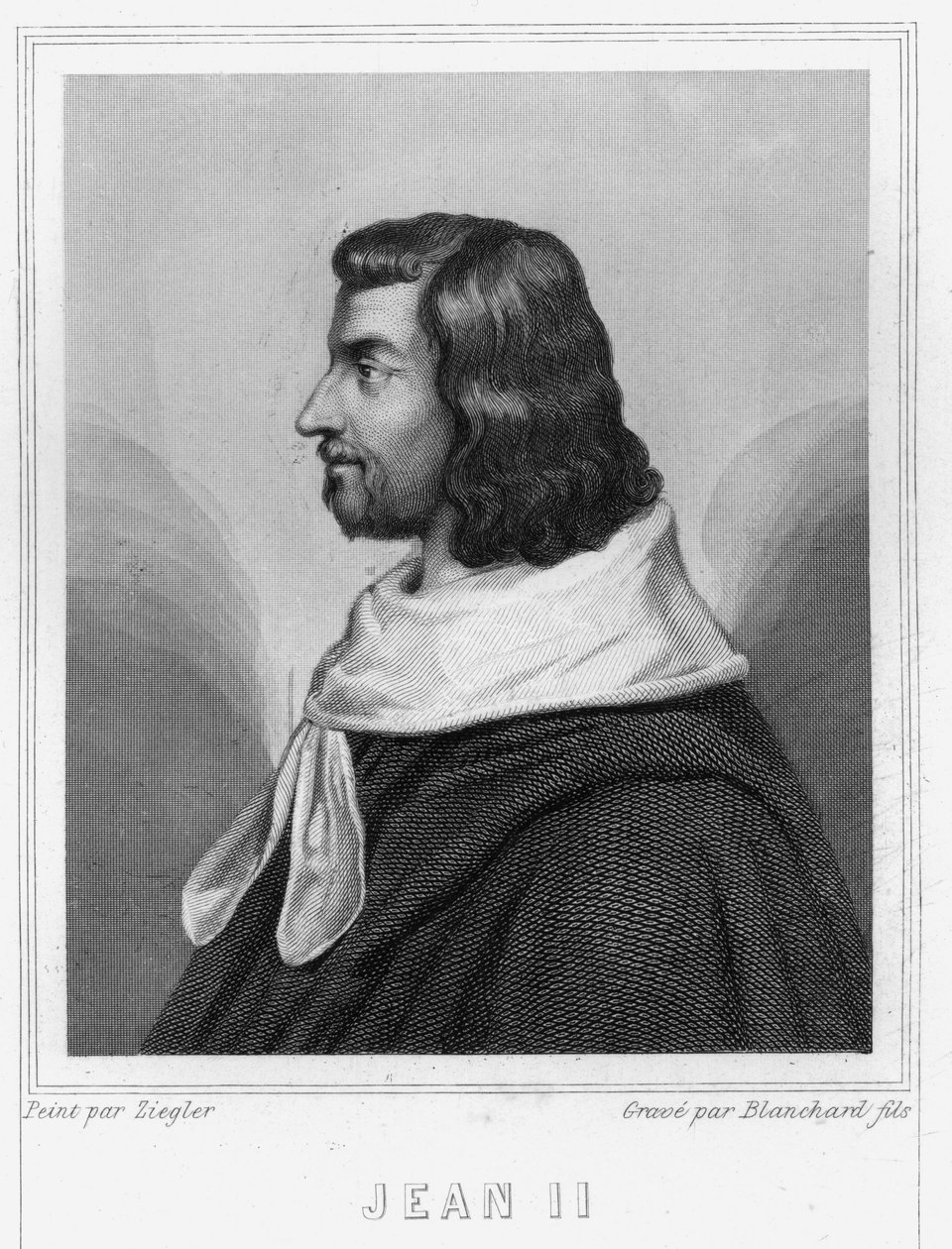 Portrett av Johannes II den gode (1319 - 1364), konge av Frankrike - i "Histoire des Français"" av Lavallée, gravering, sd. av Unknown artist