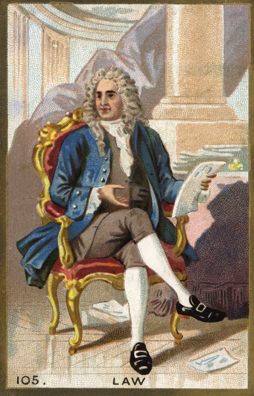Portrett av John Law (1671 - 1729), skotsk finansmann. 1800-talls kromolitografi. av Unknown artist