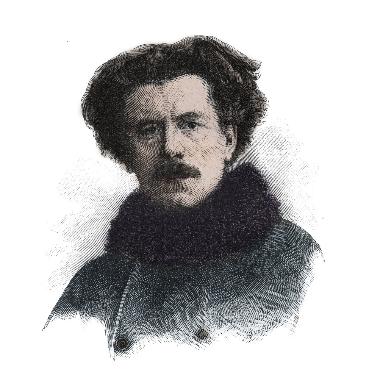 Portrait of Joseph Auguste Maurice Rollinat (1846 -1903) English poet - engraving av Unknown artist