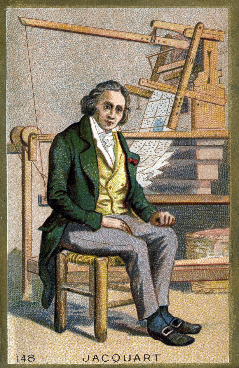Portrett av Joseph Marie Jacquard (1752-1834), fransk mekaniker oppfinner av vevstolen. Kromolitografi fra slutten av 1800-tallet. av Unknown artist