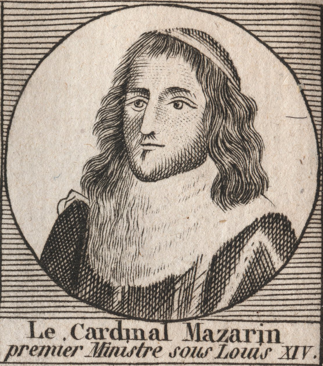 Portrett av Jules Mazarin (1602-1661), kjent som kardinal Mazarin, statsminister under Louis XIV - Kardinal Mazarin fungerte som sjefsminister for Louis XIV - gravering fra "Instruction sur l