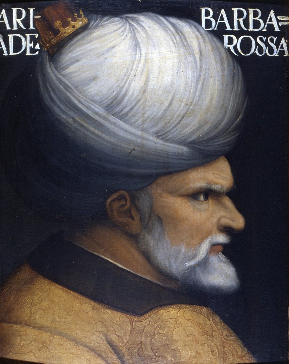 Portrett av Khayr Al-Din Barberousse (1476 -1546), grunnlegger med sin bror av Regency of Alger, han var vasallen til den osmanske sultanen og Frankrikes allierte mot Karl V. maleri fra 1500-tallet. Uffizi-museet, Firenze. av Unknown artist