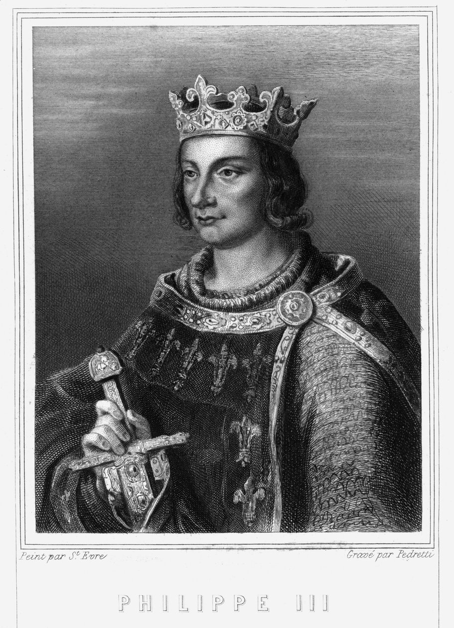 Portrait of King Philip III of France, known as Philip the Hardi (1245-1285) (Capetian dynasty). Philippe III, King of France. Philip III the Bold (1245-1285) - in “” Histoire des Français”” by Lavallée, engraving, sd. av Unknown artist