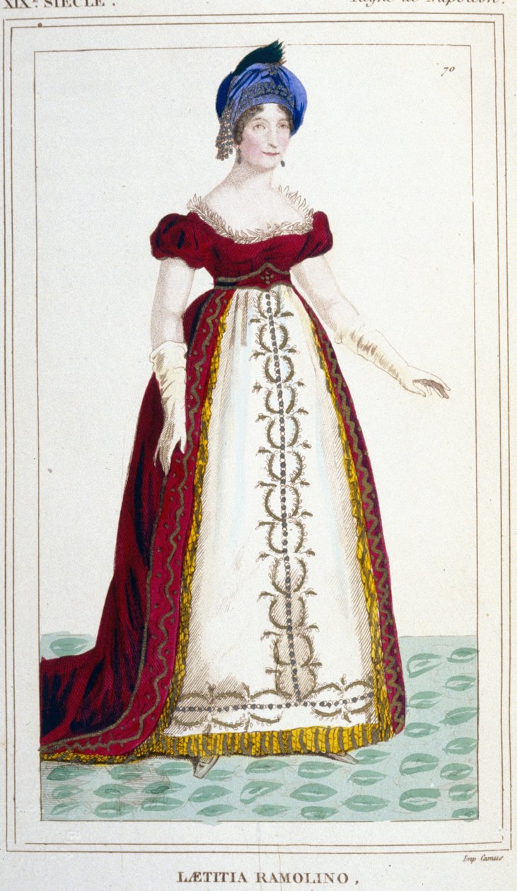 Portrett av Laetitia Bonaparte (Letizia Maria Ramolino) (1750-1836), mor til Napoleon I. Gravering fra 1800-tallet av Unknown artist
