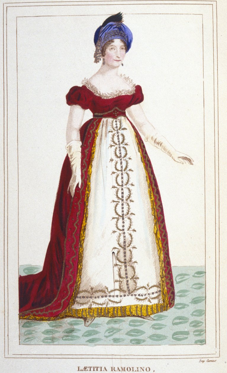 Portrett av Laetitia Bonaparte (Letizia Maria Ramolino) (1750-1836), mor til Napoleon 1. gravering fra 1830 av Unknown artist