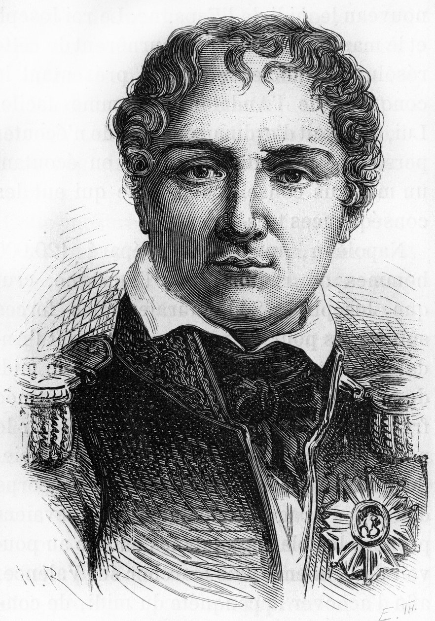 Portrett av Laurent Gouvion Saint Cyr (1764 - 1830). Gravering av slutten av 1800-tallet i "Histoire de France"" av H. Martin. av Unknown artist