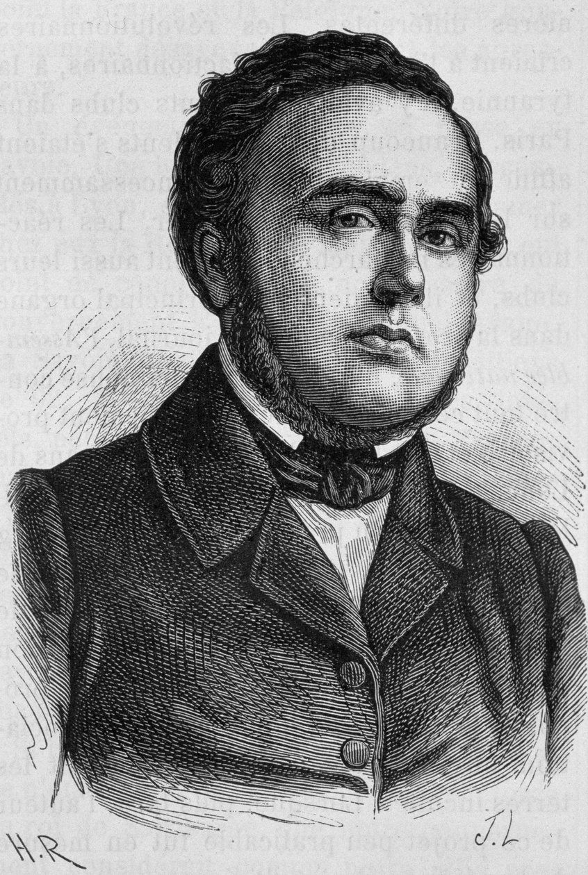 Portrett av Ledru-Rollin (1807 - 1874). Gravering av slutten av 1800-tallet i "Histoire de France"" av H. Martin. av Unknown artist