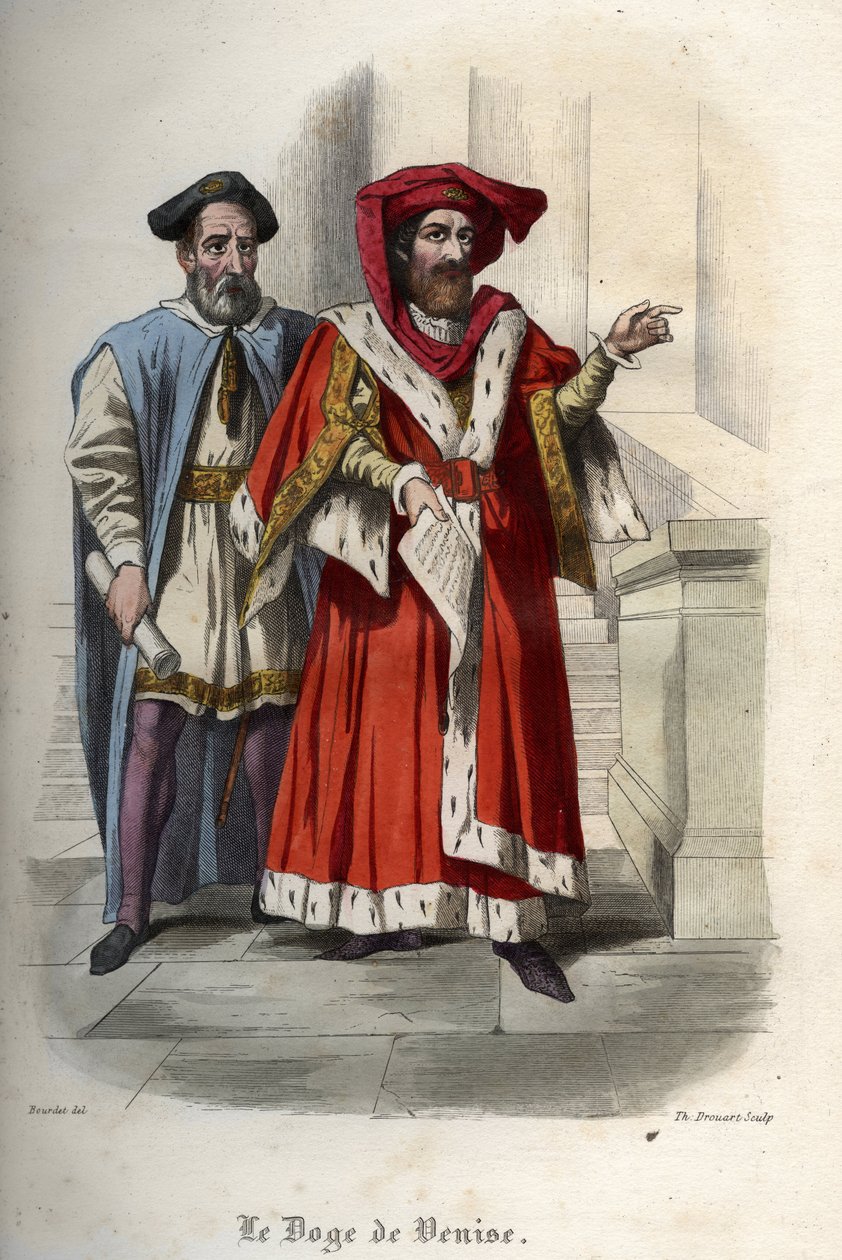 Portrait of Leonardo Loredan (Loredano) (1436-1521), doge of the Republic of Venice. Engraving from 1842 in “Histoire des popes”” by Maurice Lachatre. Private collection. av Unknown artist