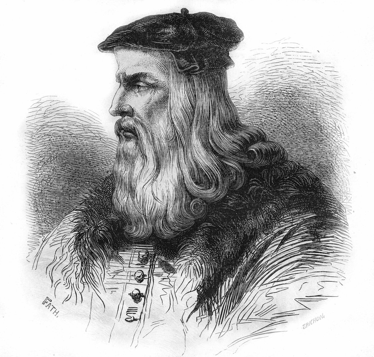 Portrait of Leonardo da Vinci (Leonardo da Vinci) (1452 - 1519). av Unknown artist