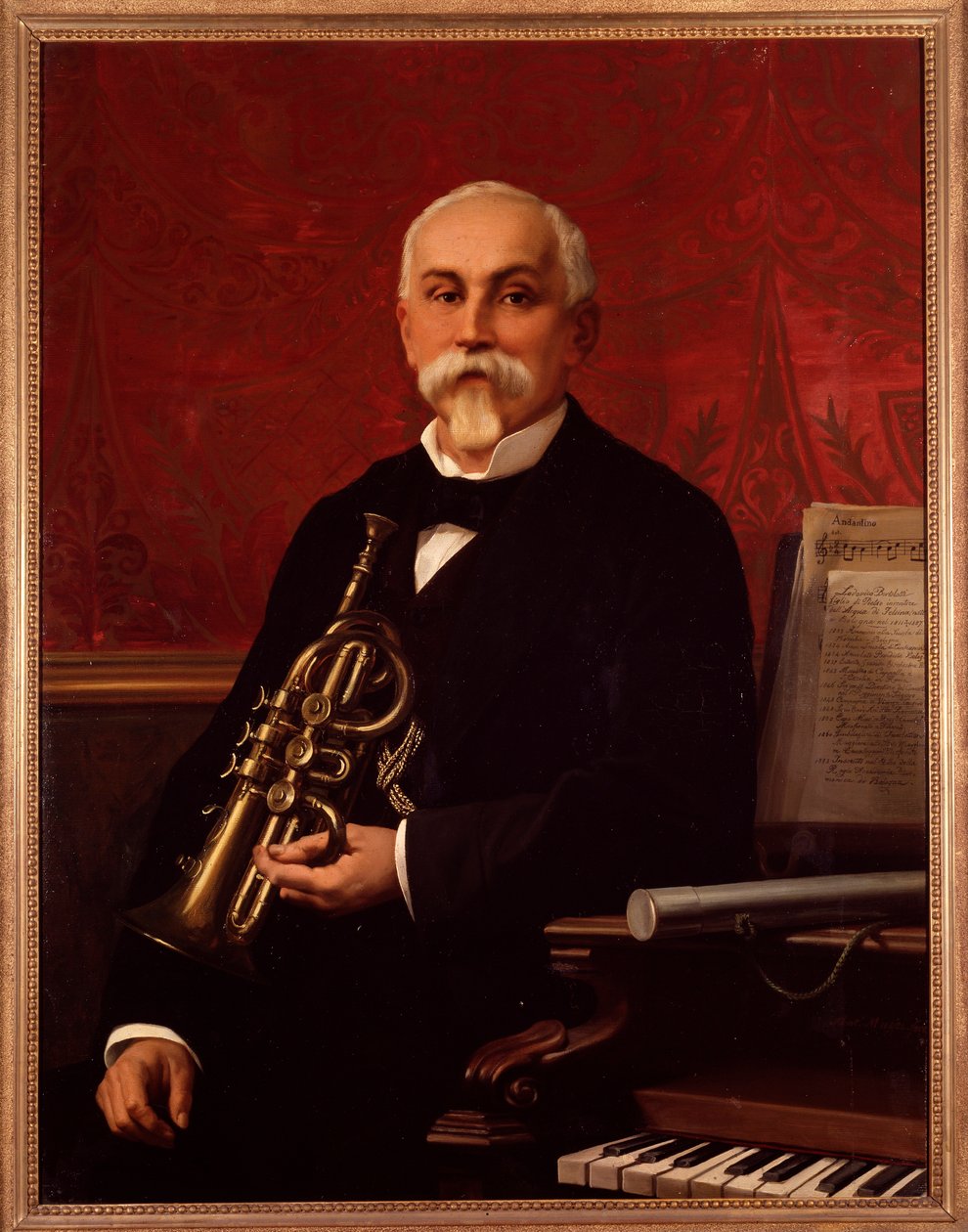 Portrett av Lodovico Bortolotti (1800-tallet) italiensk musiker Han holder en trompet. Anonymt maleri. 1800-tallet. Bologna, civico museo bibliografico av Unknown artist