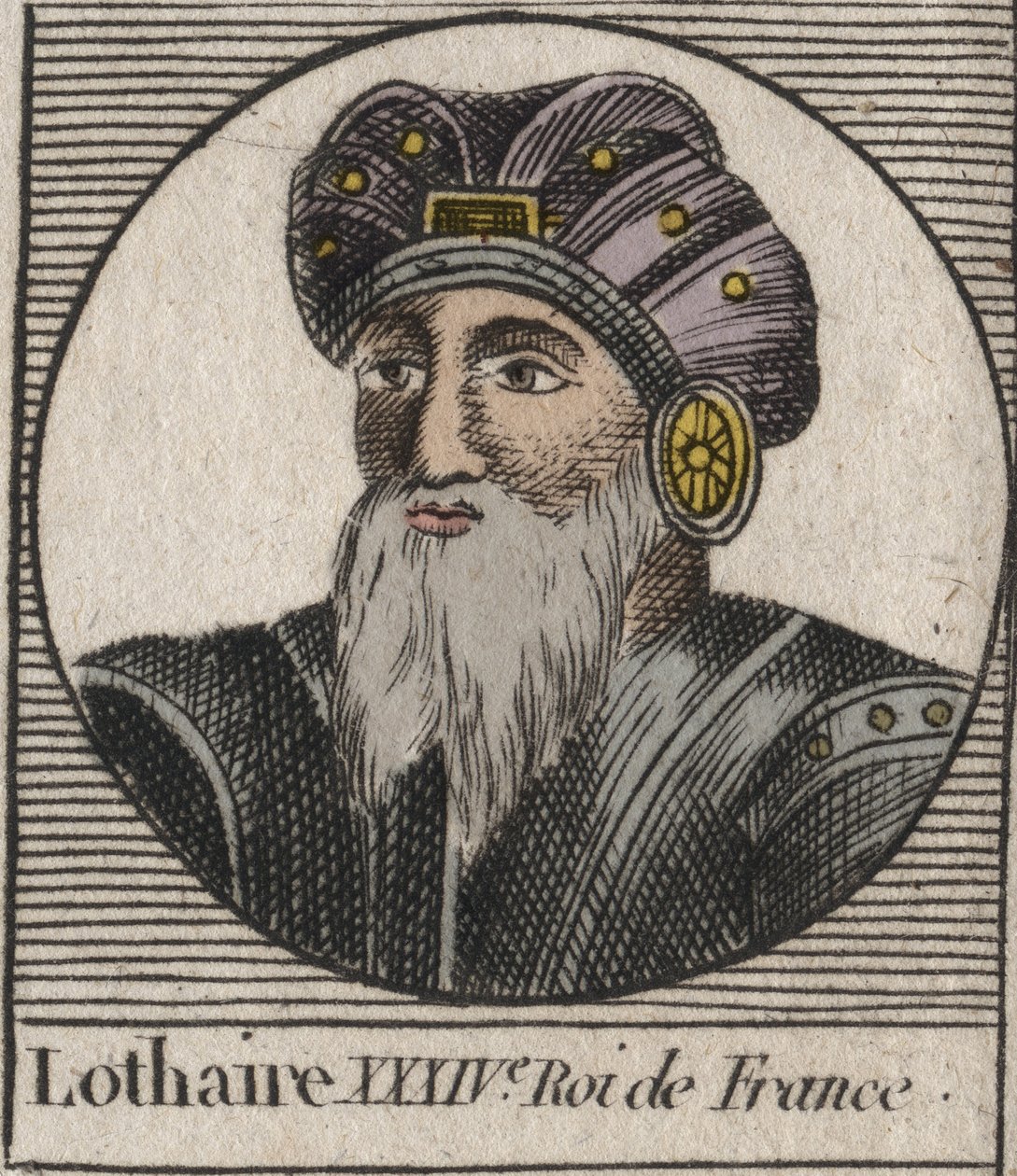 Portrett av Lothair (941-986), Frankenes konge - Lothair (941-986) Kongen av Frankrike - gravering fra "" Instruction sur l'Histoire de France"" av Charles Constant Le Tellier 1821 av Unknown artist