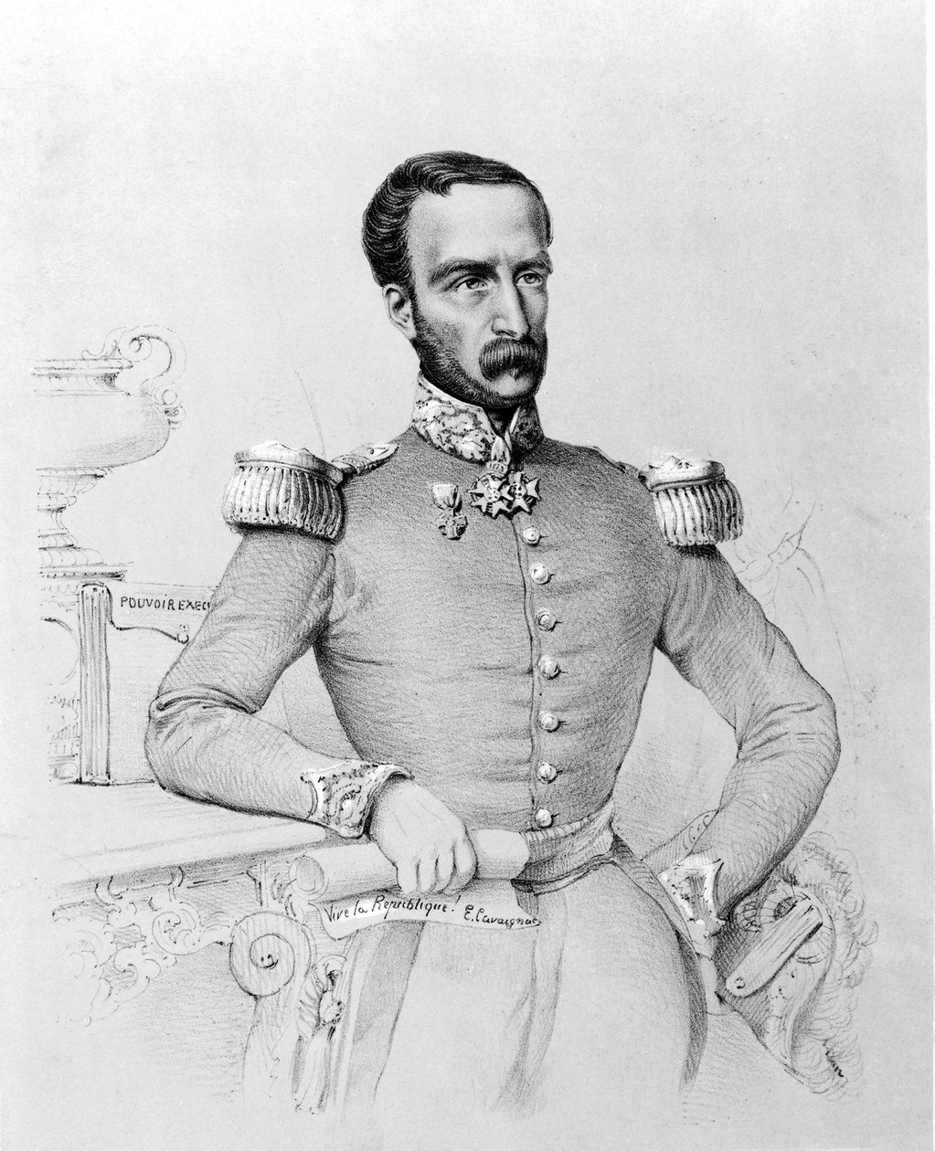 Portrait of Louis Eugène Cavaignac (1802 - 1857), French general and politician. Engraving v. 1848. av Unknown artist