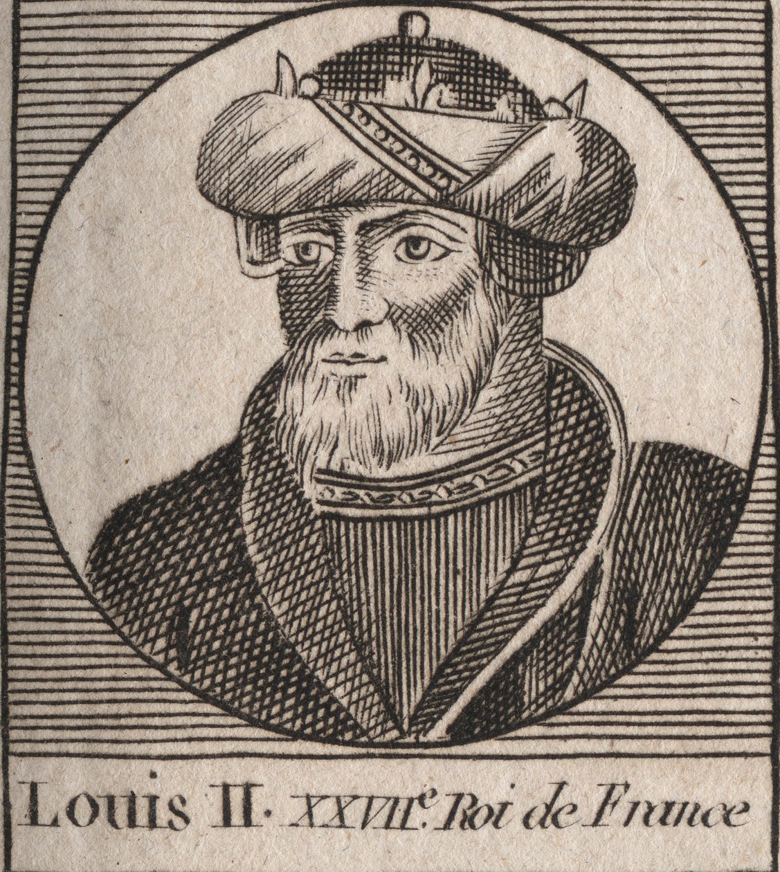 Portrett av Louis II the Begue or the Lazy (846 - 879), Kongen av Francs - Louis II Stammeren 848 til 879 - gravering fra "Instruction on the History of France"" av Charles Constant Le Tellier av Unknown artist