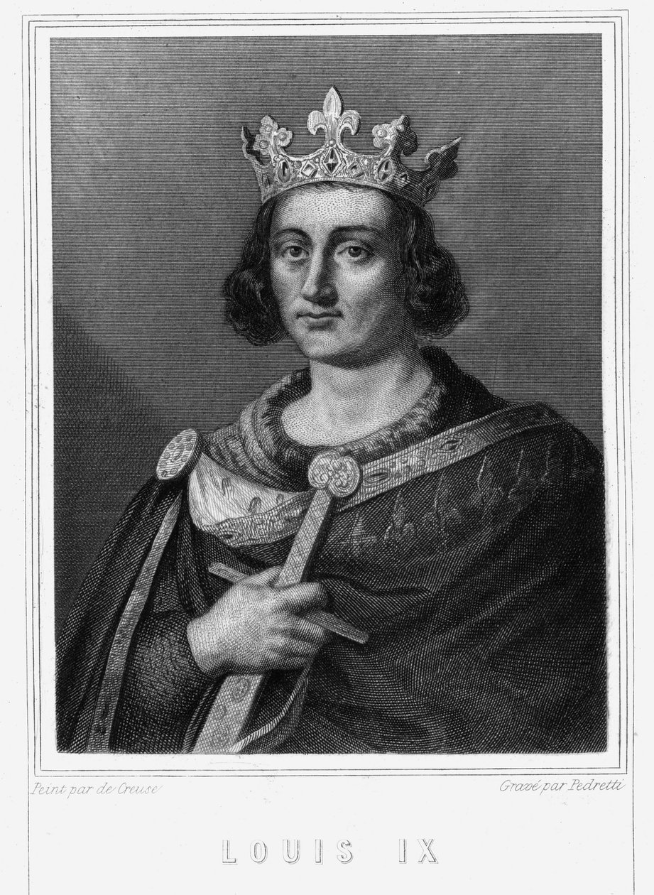 Portrett av Louis IX eller Saint Louis (1214 - 1270), konge av Frankrike - i "Histoire des Français"" av Lavallée, gravering, sd. av Unknown artist