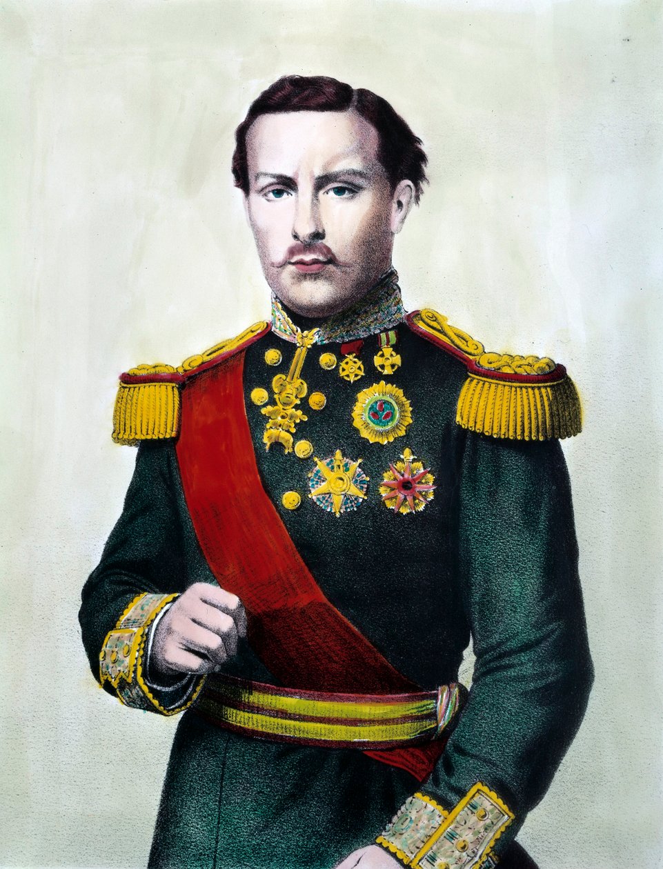 Portrett av Ludvig I av Portugal (1838-1889) Konge av Portugal Gravering av det 19. århundre Privat samling av Unknown artist