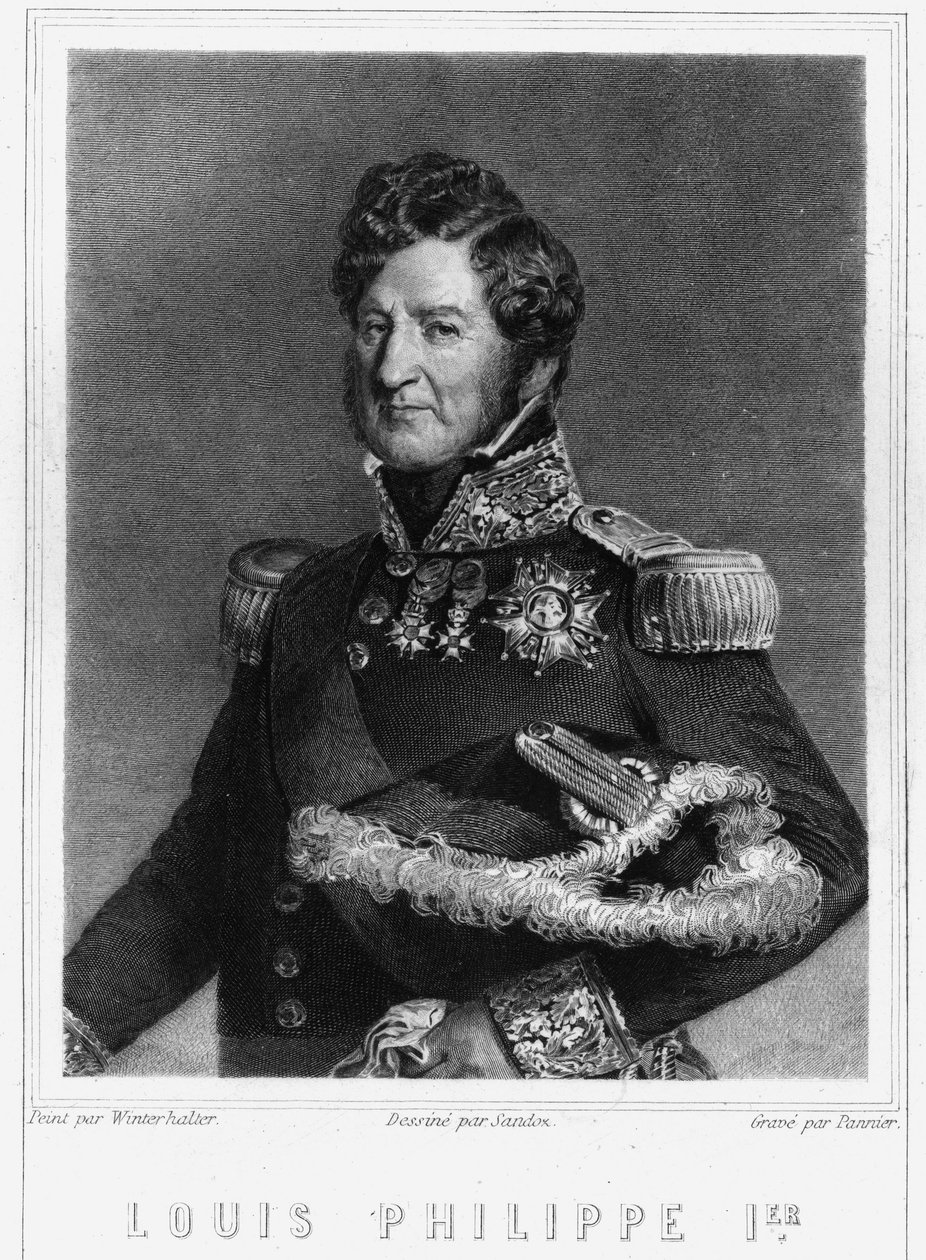 Portrett av Louis Philippe I (1773 - 1850), konge av Frankrike - i "Histoire des Français"" av Lavallée, gravering, sd. av Unknown artist