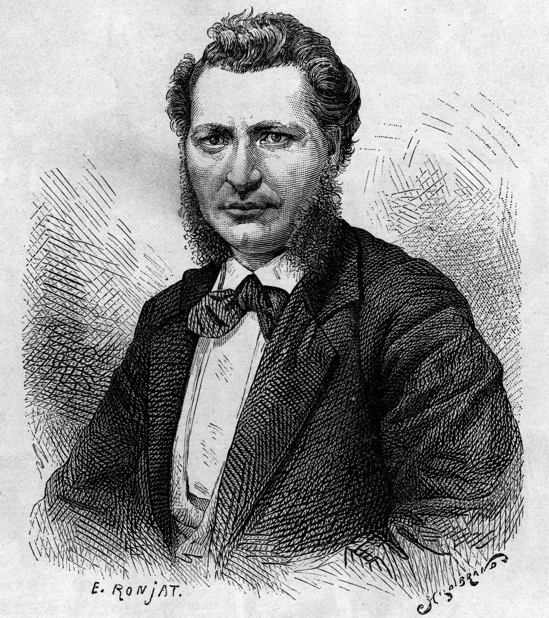 Portrett av Louis Riel (1844-1885), kanadisk politiker og forsvarer av Metis-folket. Gravering i «Le journal de la jeunesse»» av Unknown artist