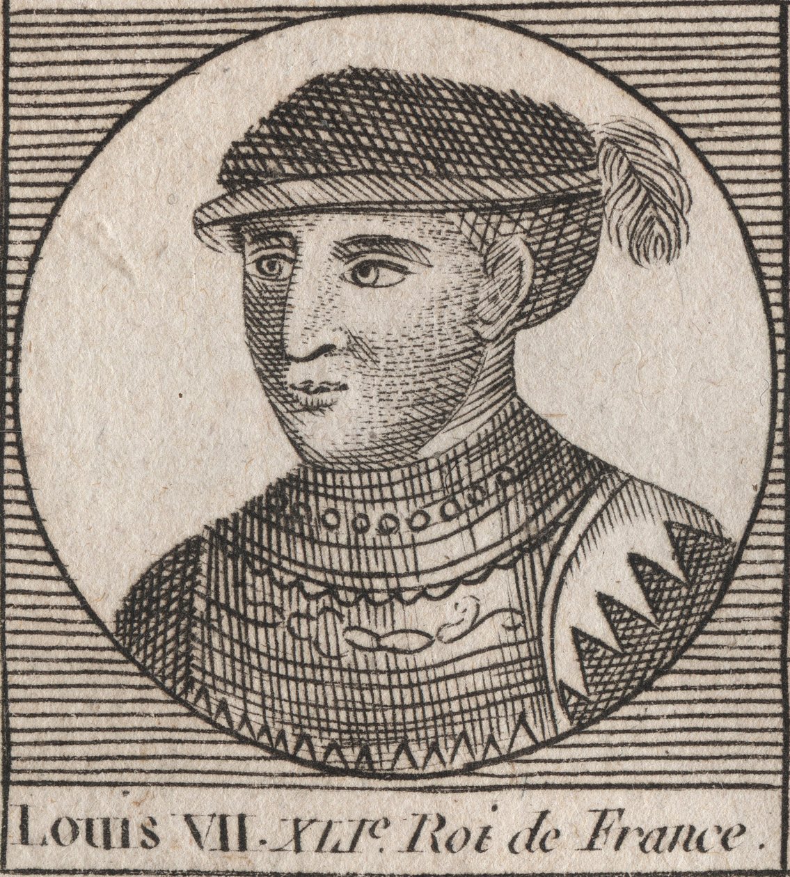 Portrett av Louis VII dit le Jeune (1120-1180), kongen av frankene fra 1137 til 1180 - Louis VII (kalt den yngre eller den unge), kongen av frankerne - gravering fra "Instruction sur l