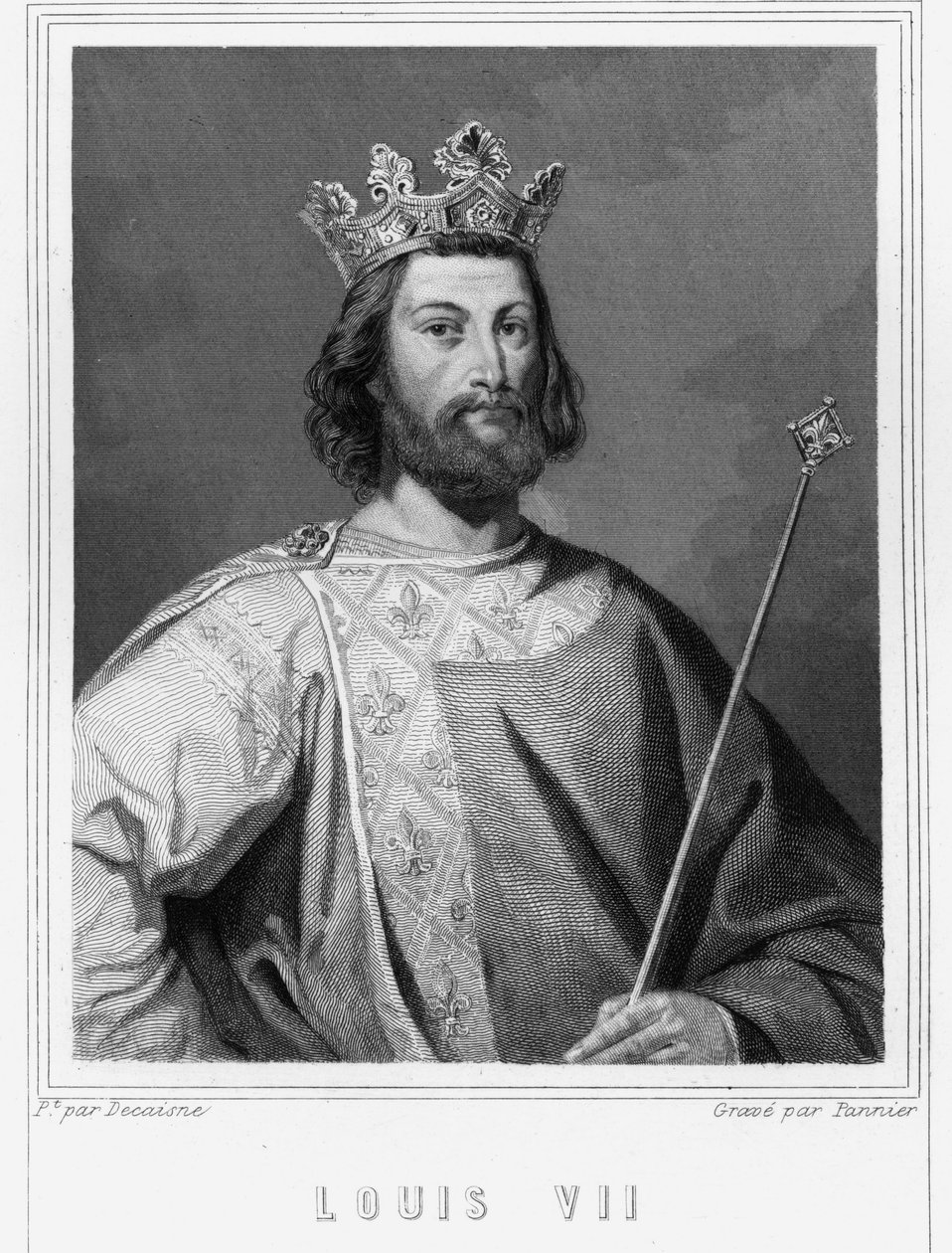 Portrett av Ludvig VII den unge (1120 - 1180), konge av Frankrike - i "Histoire des Français"" av Lavallée, gravering, sd. av Unknown artist