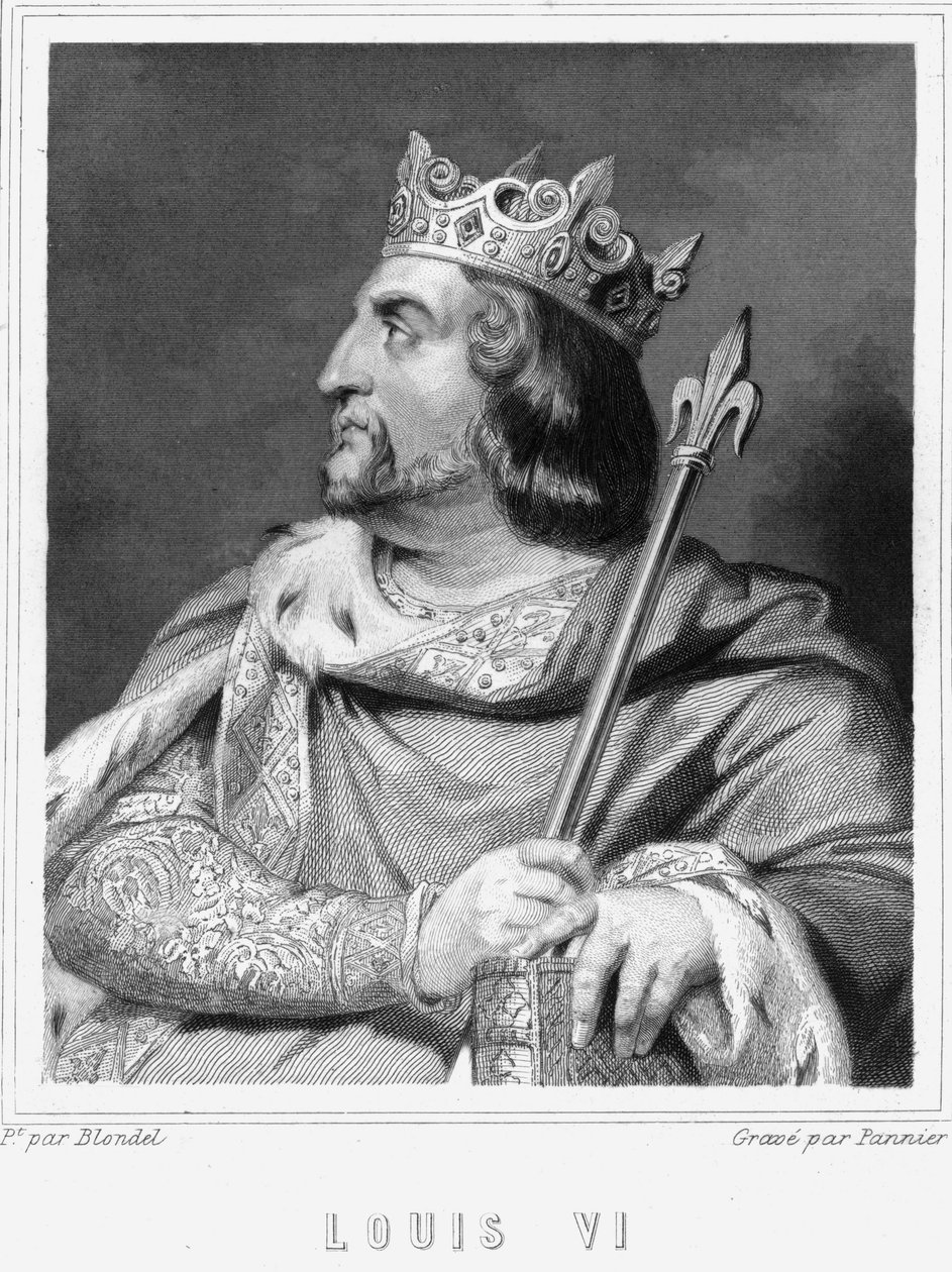 Portrett av Louis VI le Gros (1081 - 1137), konge av Frankrike - i "Histoire des Français"" av Lavallée, gravering, sd. av Unknown artist