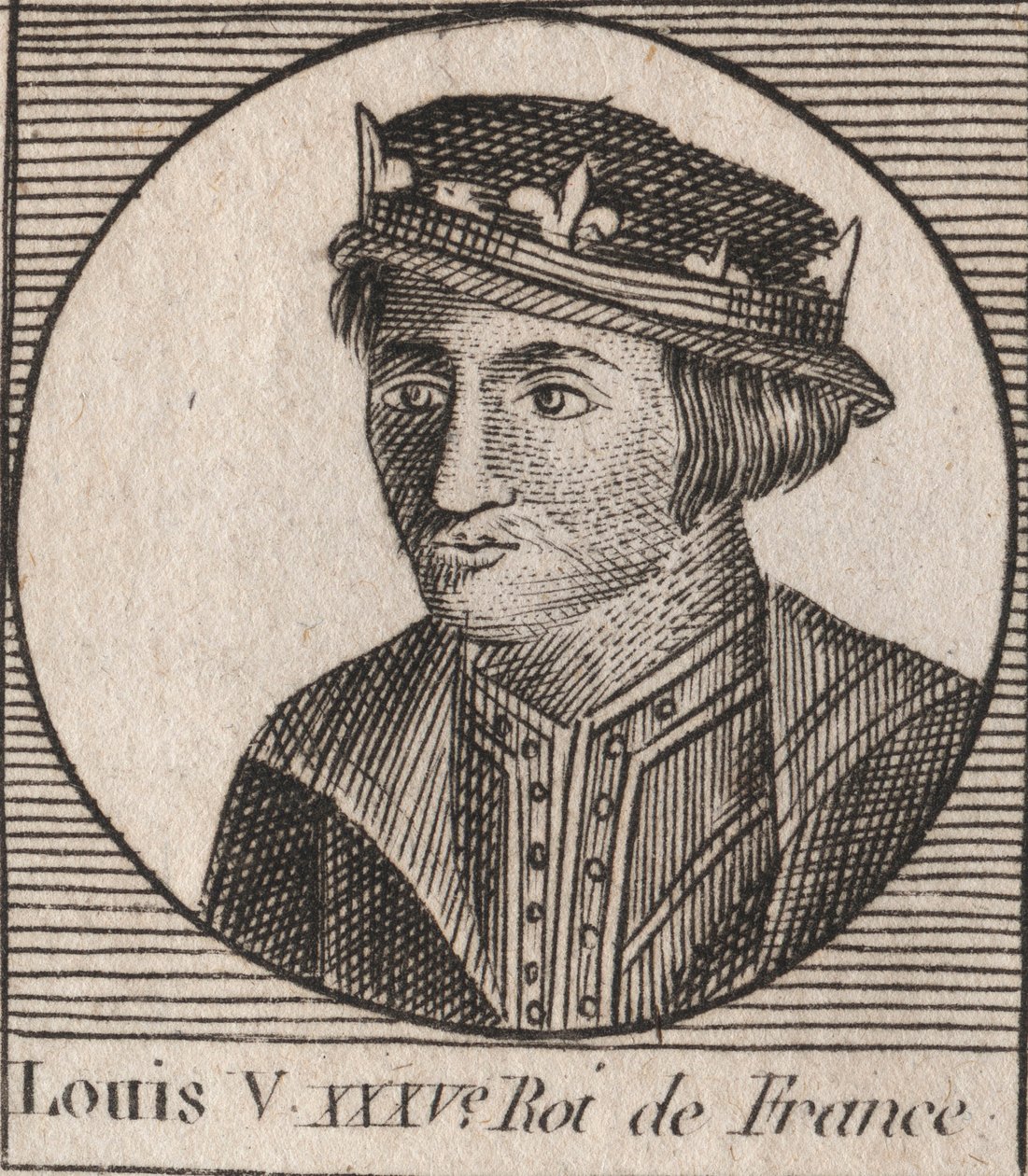 Portrait of Louis V le Faineant (967-987), King of France - Louis V the Indolent (967-987) - engraving from “” Instruction sur l