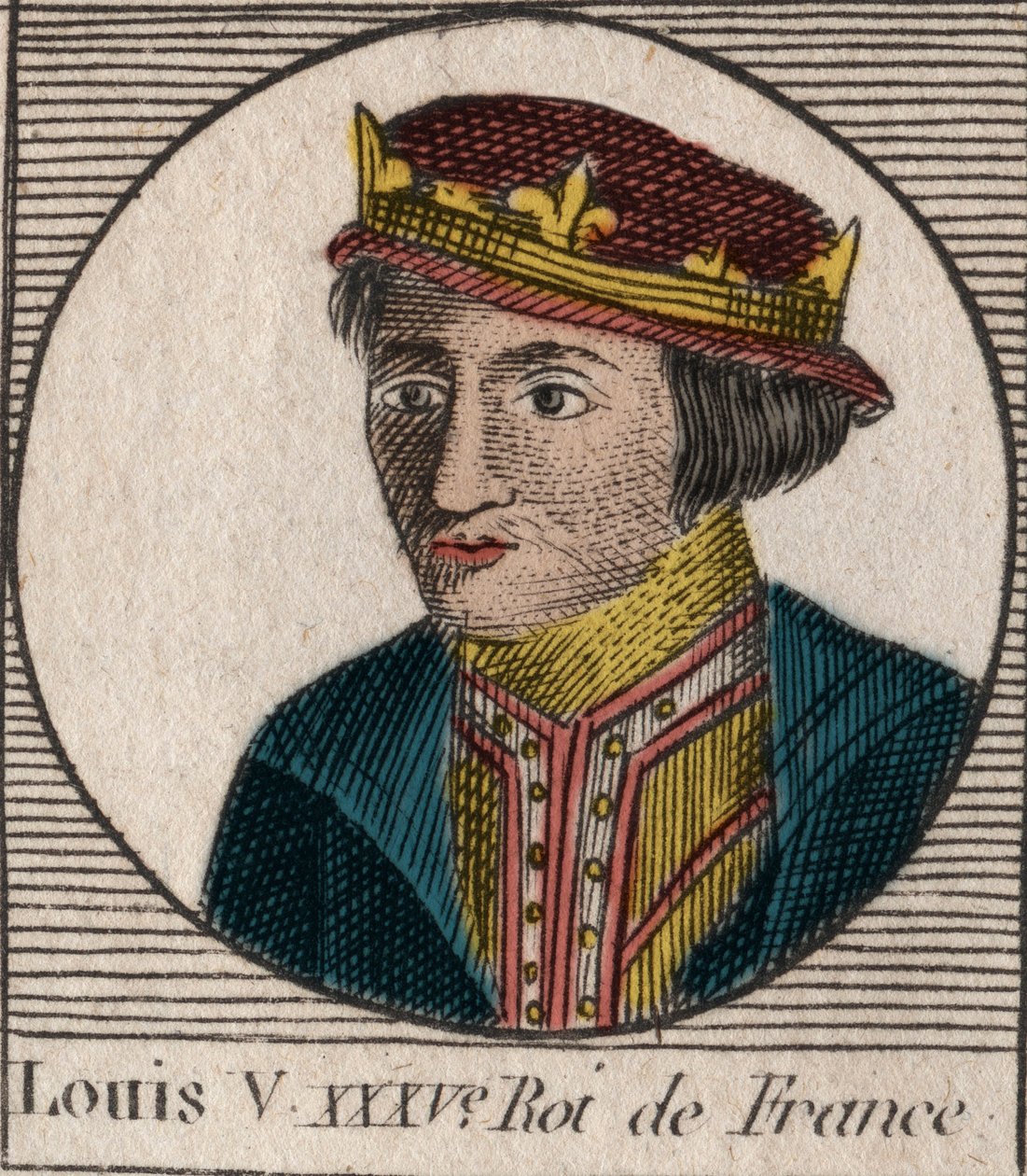 Portrett av Louis V le Faineant (967-987), konge av Frankrike - Louis V the Indolent (967-987) - gravering fra "" Instruction sur l'Histoire de France"" av Charles Constant Le Tellier 1821 av Unknown artist