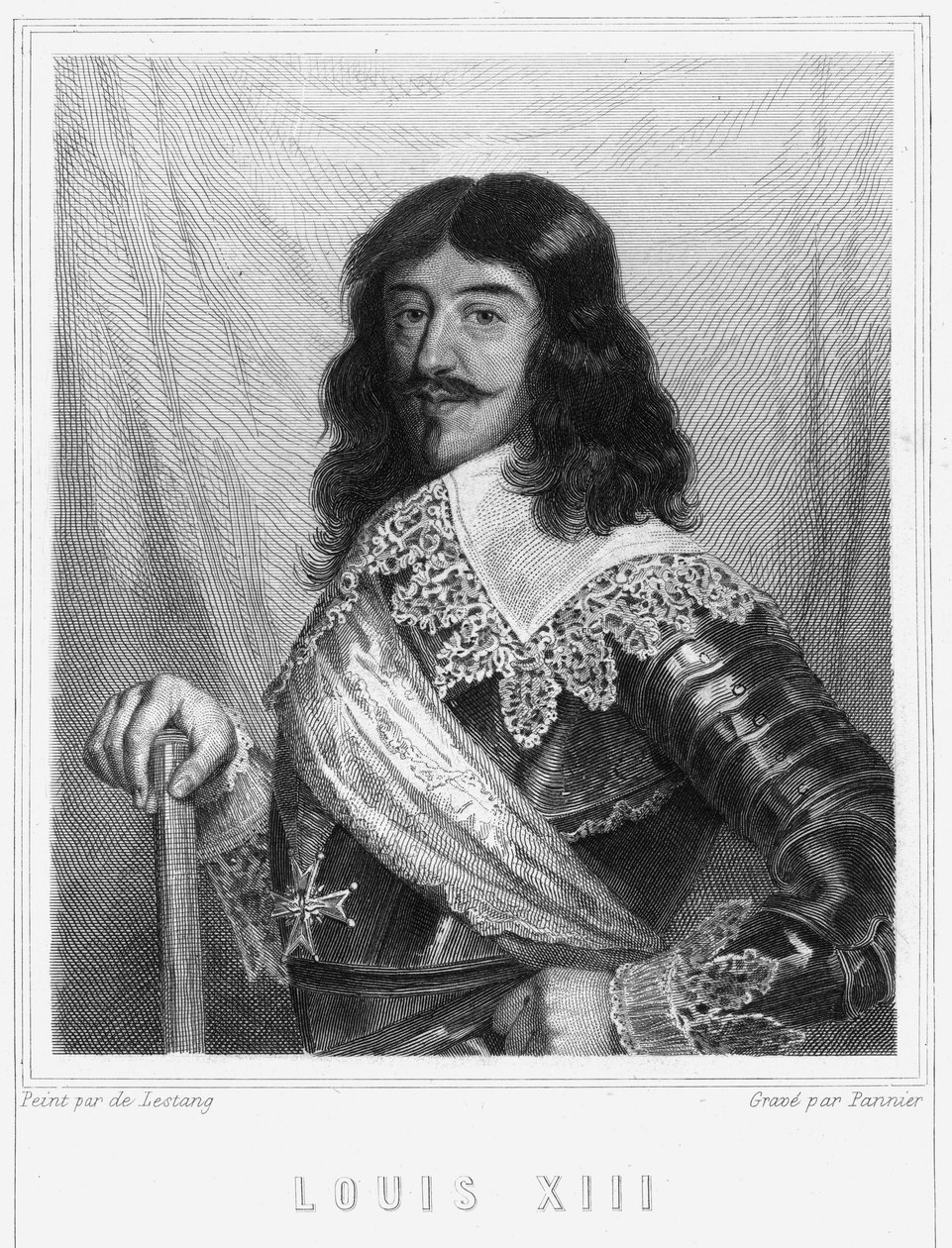 Portrett av Ludvig XIII (1601 - 1643), konge av Frankrike - i "" Histoire des Français"" av Lavallée, gravering, sd. av Unknown artist