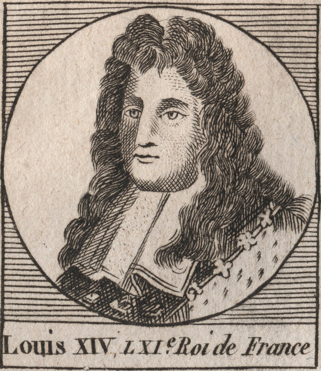 Portrett av Ludvig XIV (1638-1715), dette Ludvig den store eller kong Solei, konge av Frankrike - Ludvig XIV, kjent som Ludvig den store eller solkongen - gravering fra "Instruction sur l