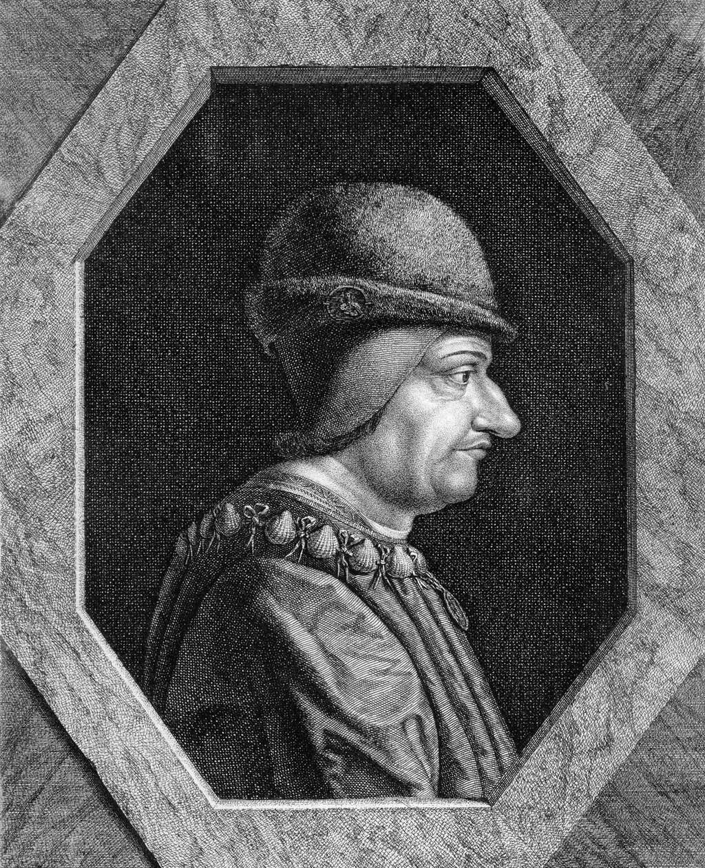 Portrett av Louis XI (1423 - 1483), konge av Frankrike. av Unknown artist