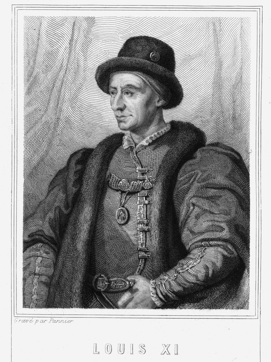 Portrett av Louis XI (1423 - 1483), konge av Frankrike - i "Histoire des Français"" av Lavallée, gravering, sd. av Unknown artist