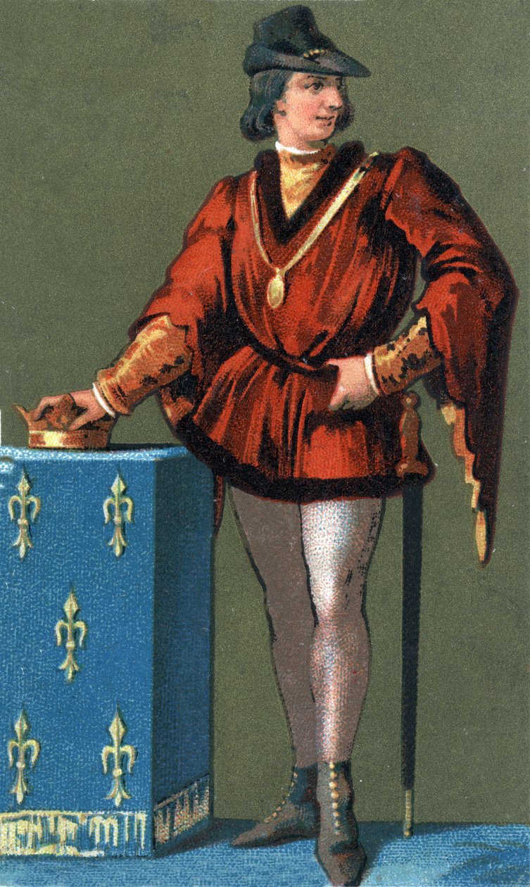 Portrett av Ludvig X Hutinen (1289 - 1316), konge av Frankrike. 1800-talls kromolitografi av Unknown artist