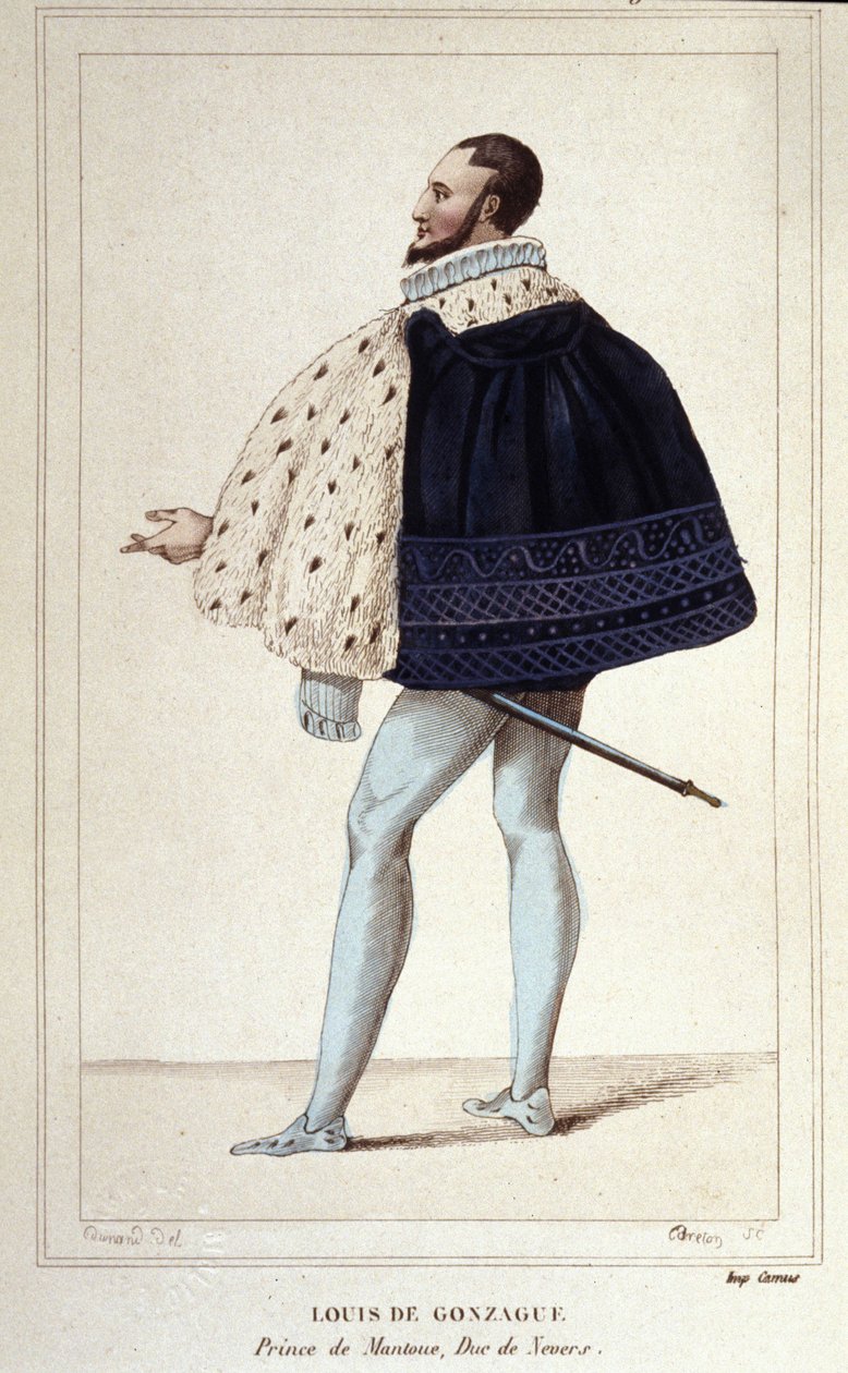 Portrett av Louis de Gonzague, hertugen av Mantua, nå ved sitt ekteskap i 1565 med Henriette de Cleves, den nye hertugen av Nevers. gravering fra 1830 av Unknown artist