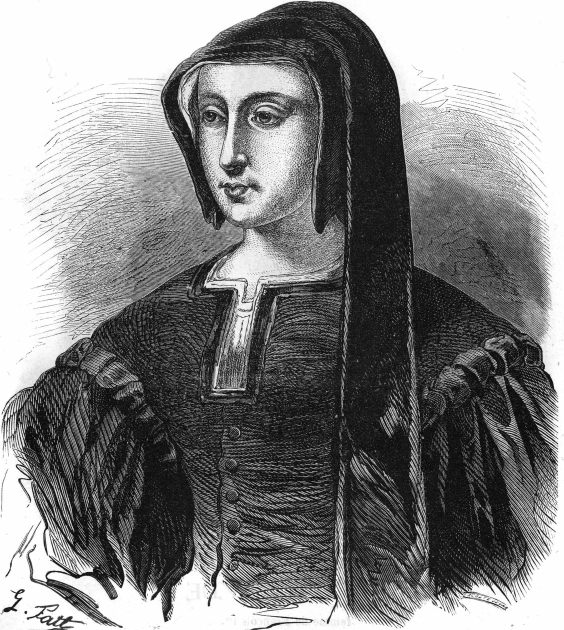 Portrett av Louise de Savoie (1476-1531), regent av Frankrike, kone til Charles de Valois, hertug av Angoulême og mor til Francois I. Gravering fra 1800-tallet. av Unknown artist